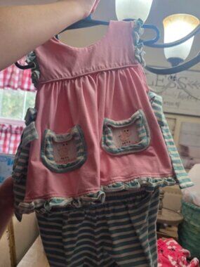 Three Sisters Pink & Teal 2 Piece Outfit 12M